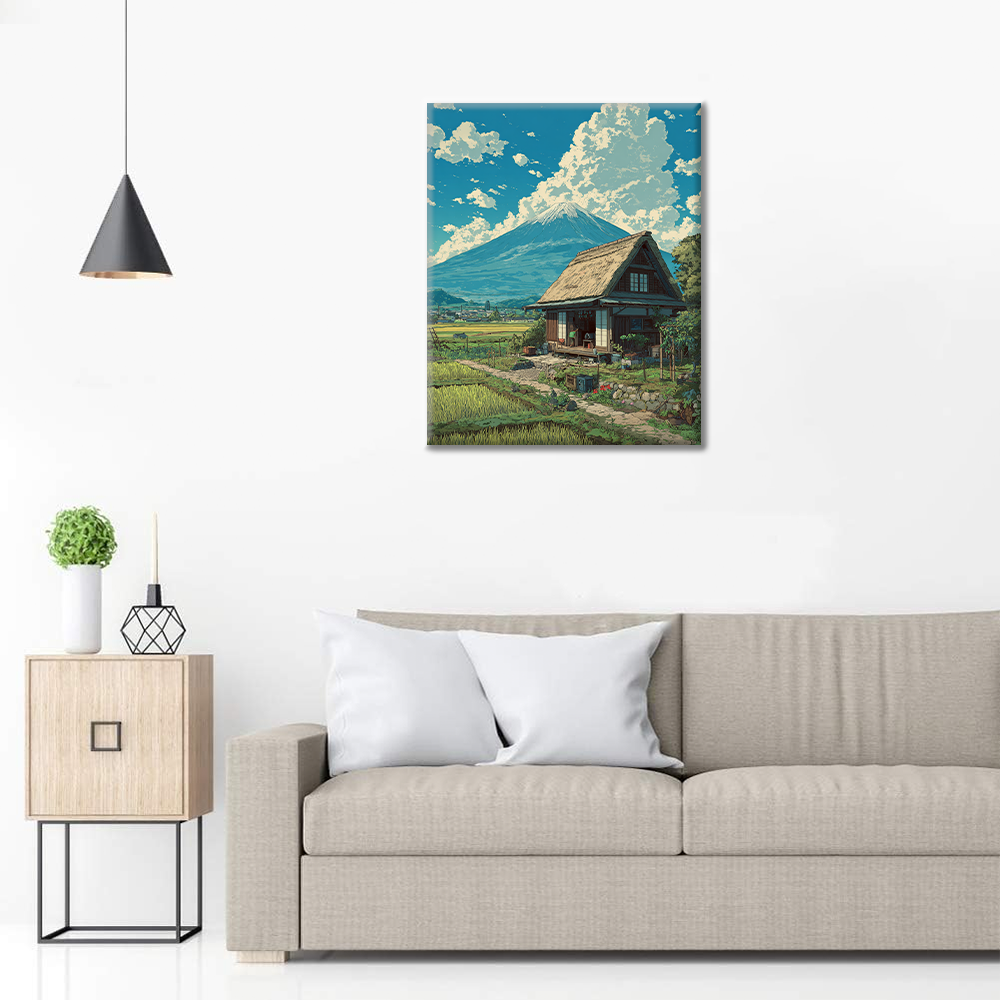 Le chalet sous le mont Fuji - Peinture par numéros