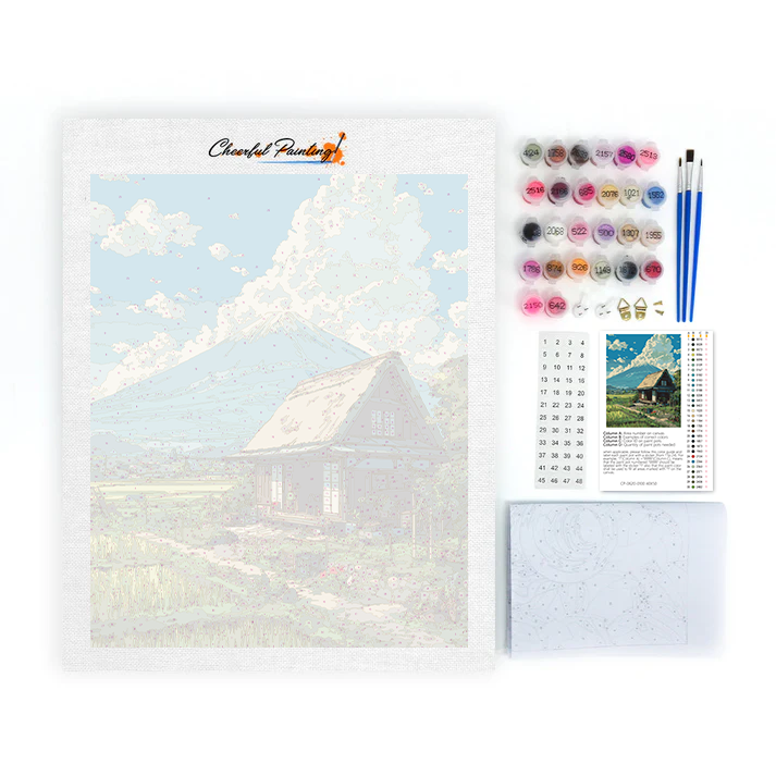 Le chalet sous le mont Fuji - Peinture par numéros