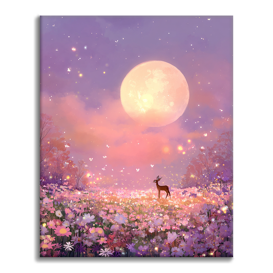 Cerf dans la prairie au clair de lune - Peinture par numéros