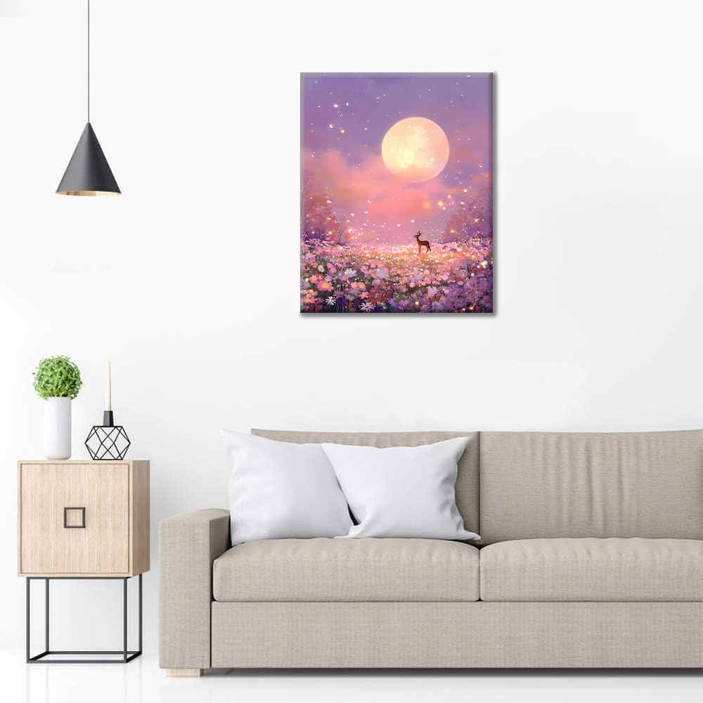 Cerf dans la prairie au clair de lune - Peinture par numéros