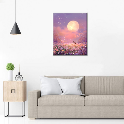 Cerf dans la prairie au clair de lune - Peinture par numéros