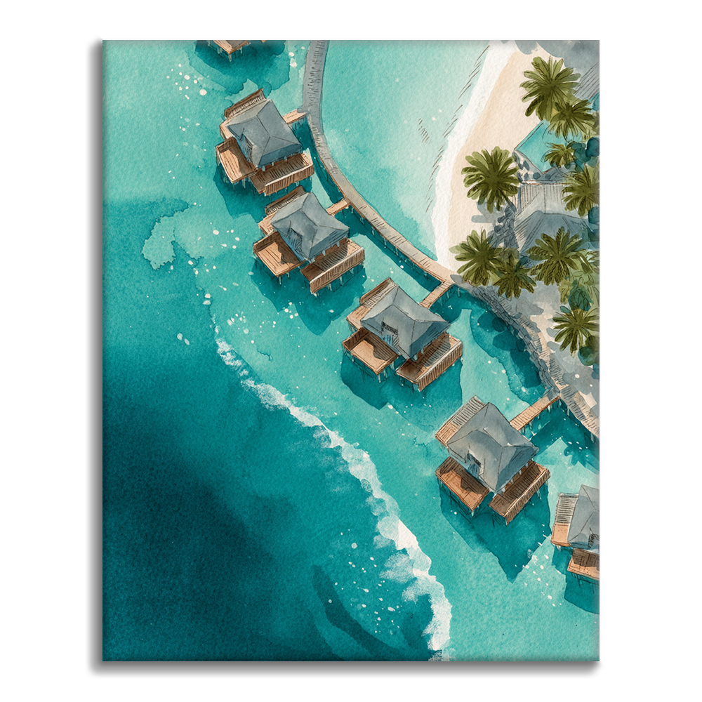Villas sur pilotis aux Maldives - Peinture par numéros