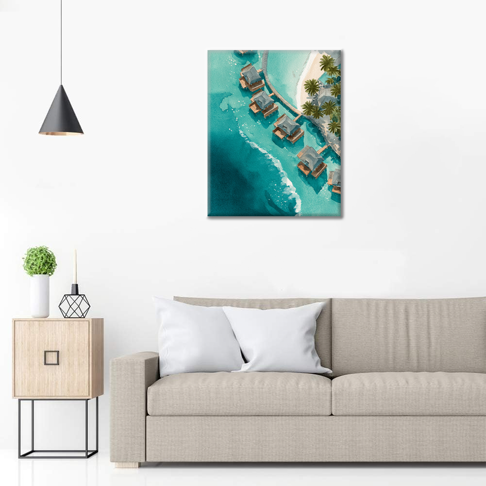 Villas sur pilotis aux Maldives - Peinture par numéros