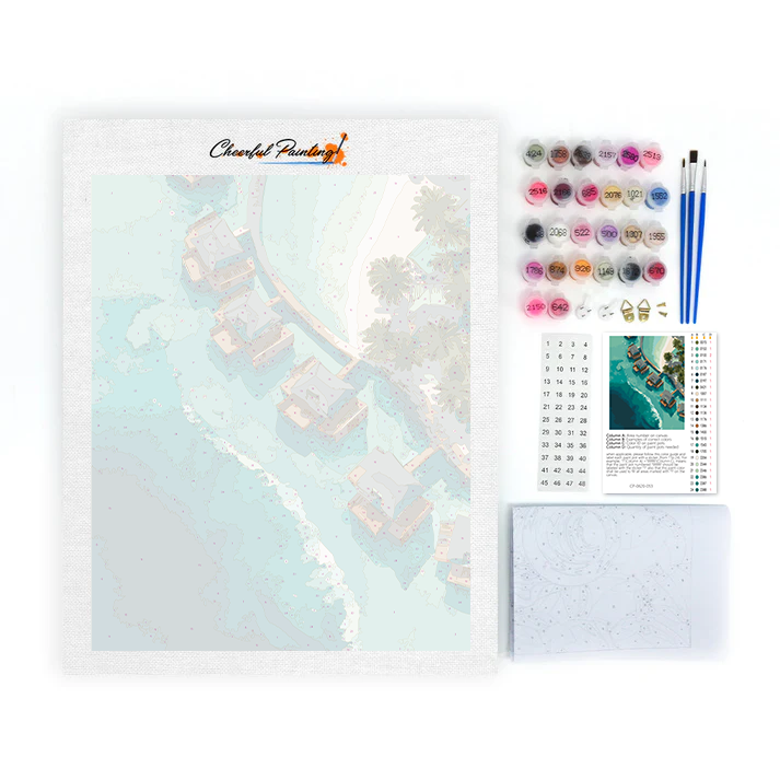 Villas sur pilotis aux Maldives - Peinture par numéros