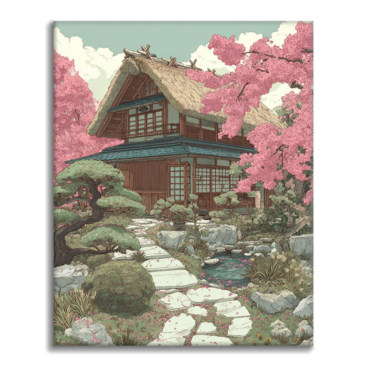 Chemin des cerisiers en fleurs - Peinture par numéros