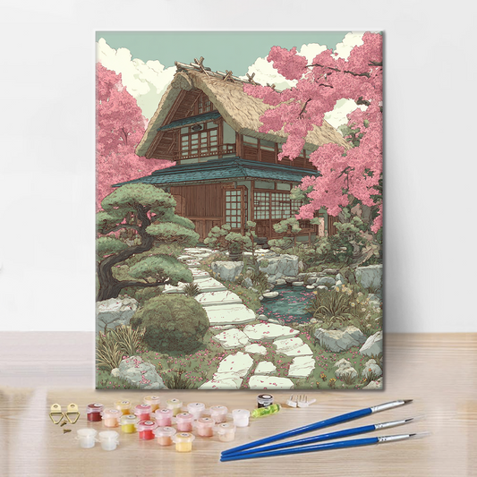 Chemin des cerisiers en fleurs - Peinture par numéros