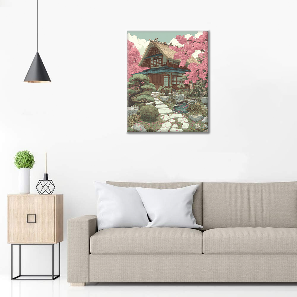 Chemin des cerisiers en fleurs - Peinture par numéros