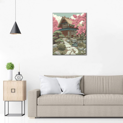 Chemin des cerisiers en fleurs - Peinture par numéros