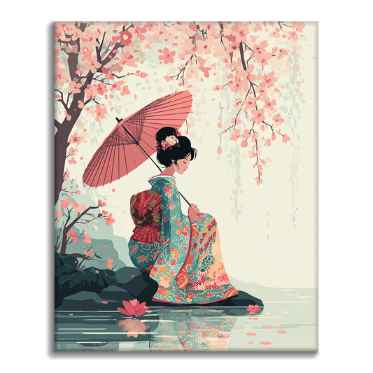 Parapluie Sakura - Peinture par numéros