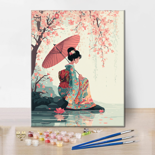 Parapluie Sakura - Peinture par numéros