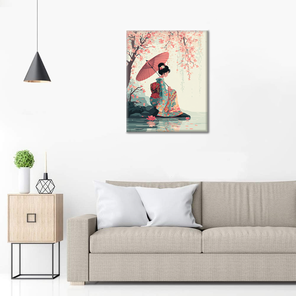 Parapluie Sakura - Peinture par numéros