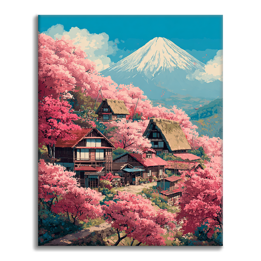 Villa Sakura au Mont Fuji - Peinture par numéros