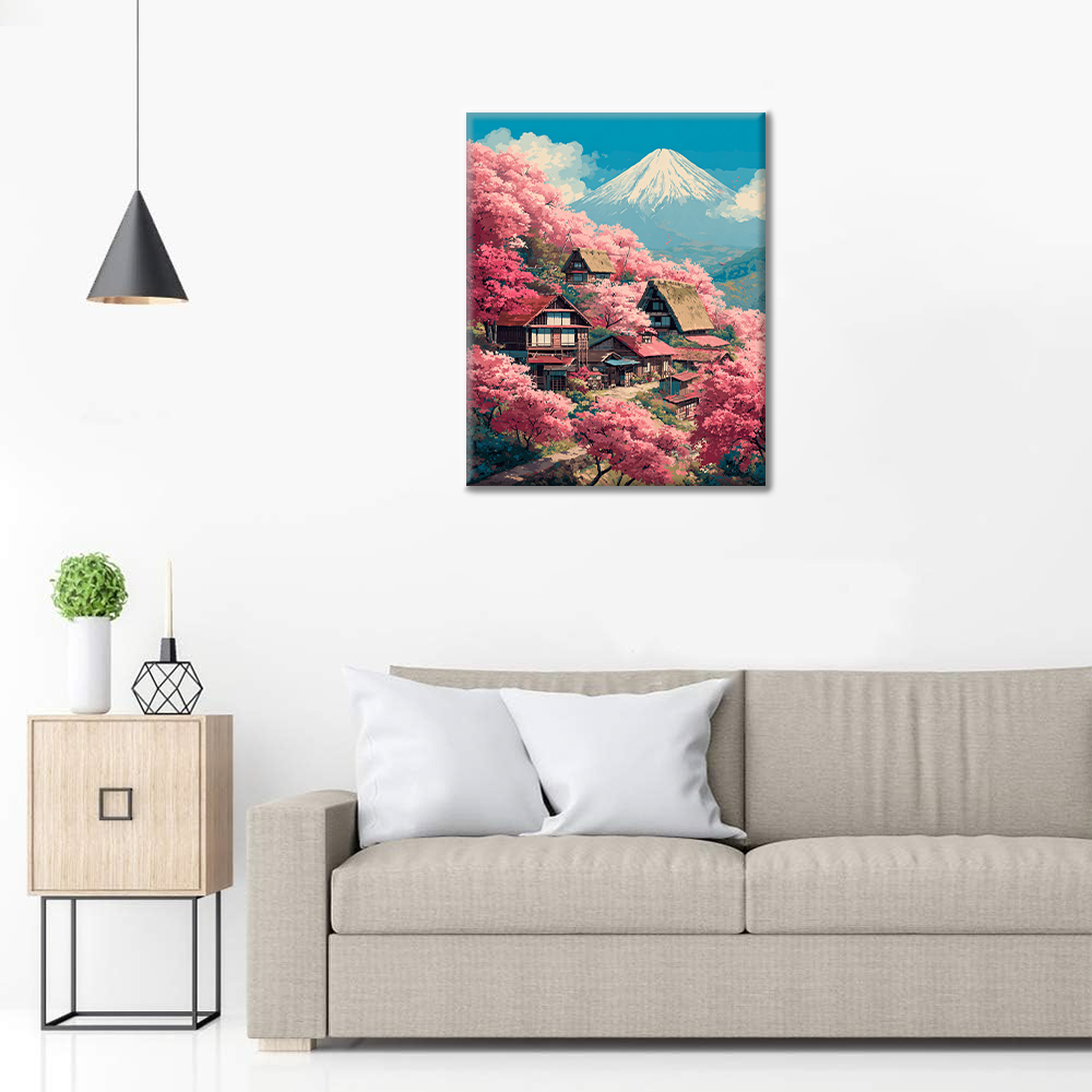 Villa Sakura au Mont Fuji - Peinture par numéros