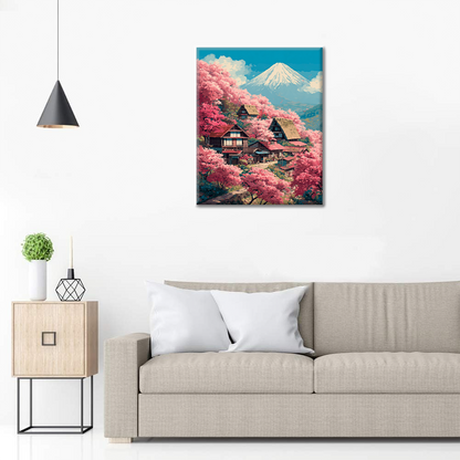 Villa Sakura au Mont Fuji - Peinture par numéros