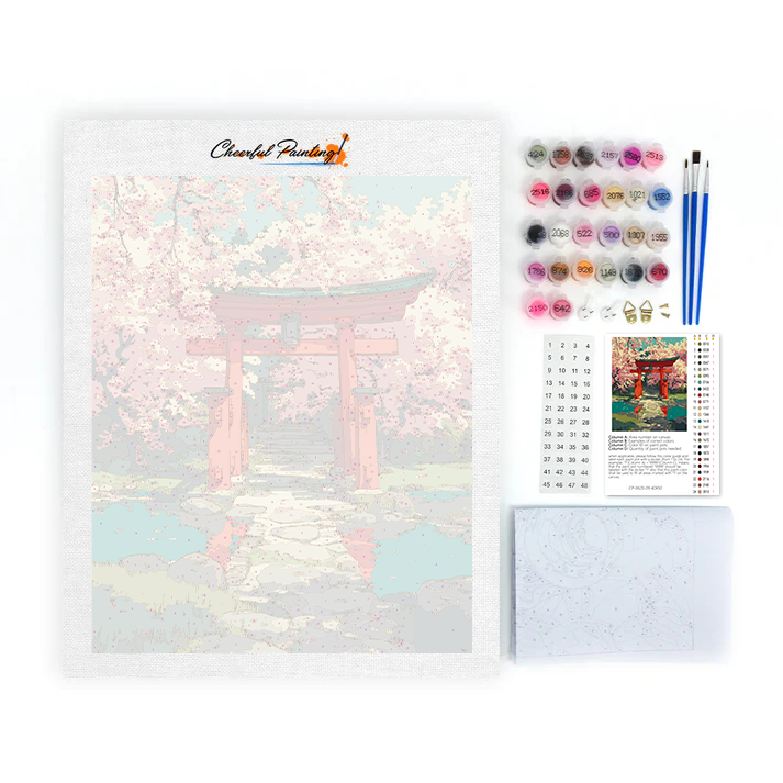 Torii en fleurs de cerisier - Peinture par numéros