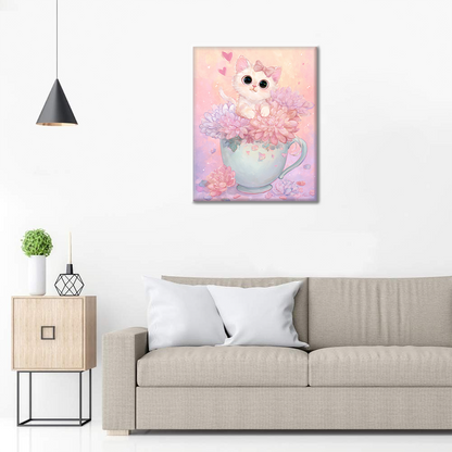 Chaton à l'heure du thé - Peinture par numéros