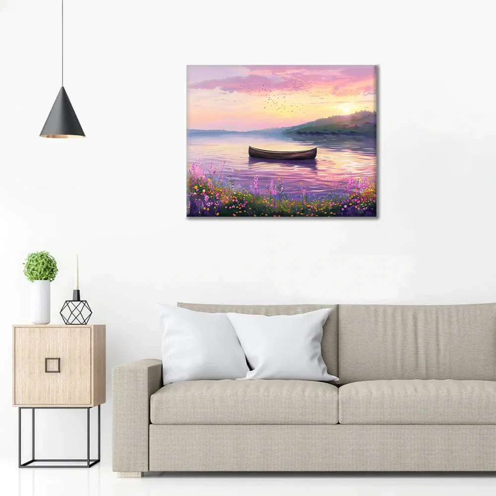 Bateau sur un lac serein - Peinture par numéros