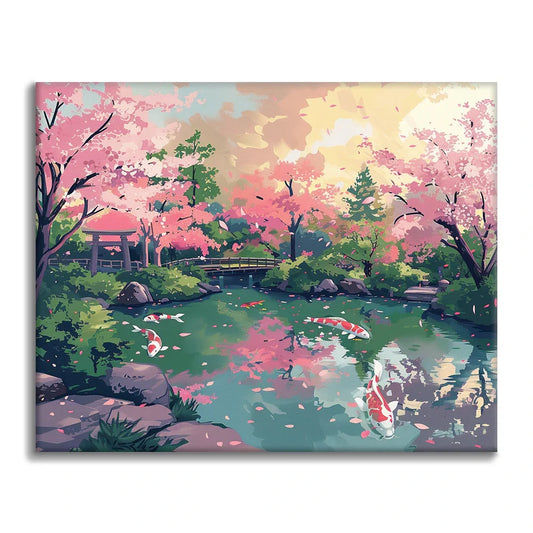 Jardin de cerisiers en fleurs - Peinture par numéros