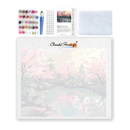 Jardin de cerisiers en fleurs - Peinture par numéros