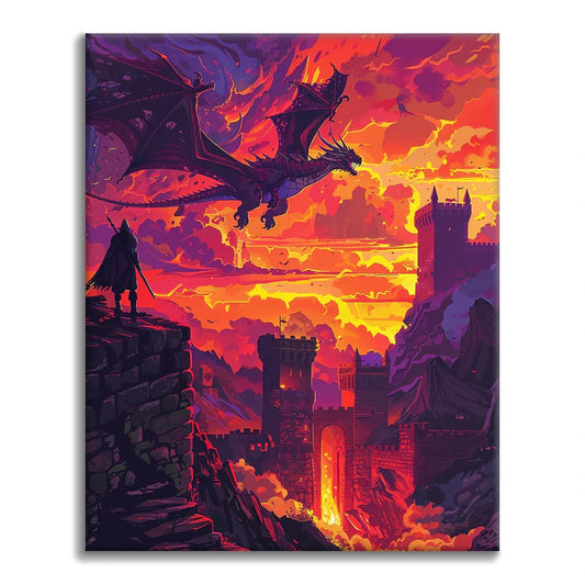 Dragon au-dessus du château - Peinture par numéros