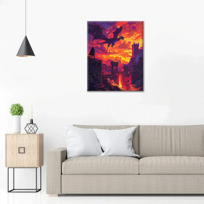 Dragon au-dessus du château - Peinture par numéros