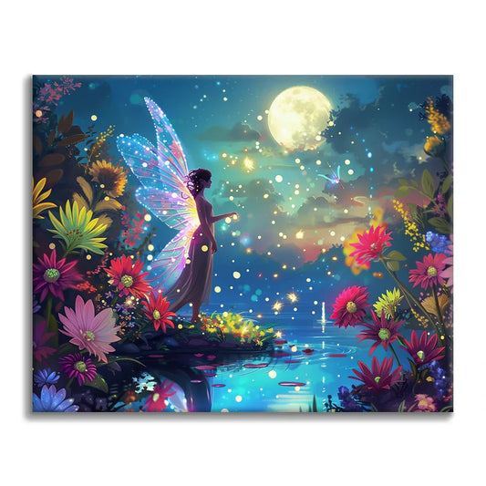 Fée au bord de l'étang au clair de lune - Peinture par numéros