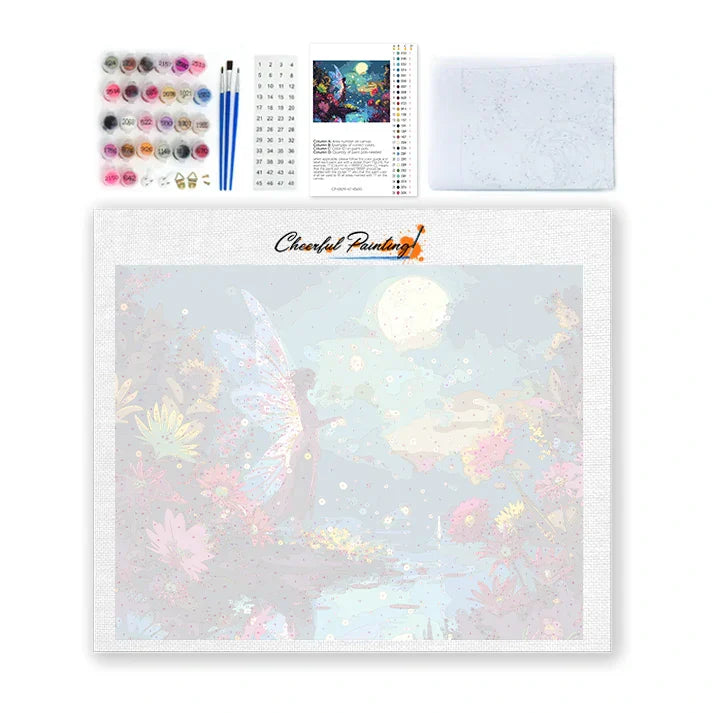 Fée au bord de l'étang au clair de lune - Peinture par numéros