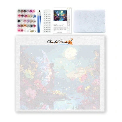 Fée au bord de l'étang au clair de lune - Peinture par numéros