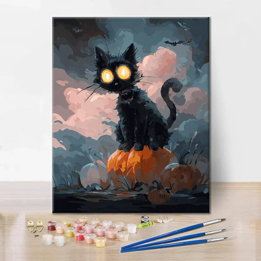 Chat noir d'Halloween - Peinture par numéros