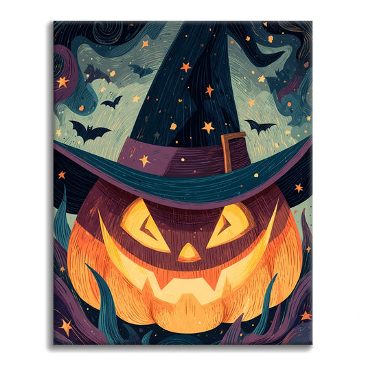 Citrouille d'Halloween avec un chapeau de sorcier - Peinture par numéros