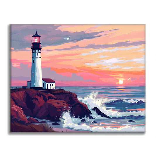 Phare au coucher du soleil - Peinture par numéros