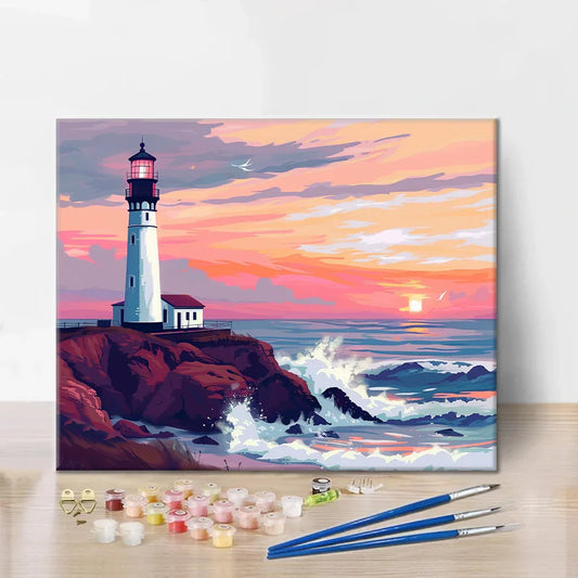 Phare au coucher du soleil - Peinture par numéros