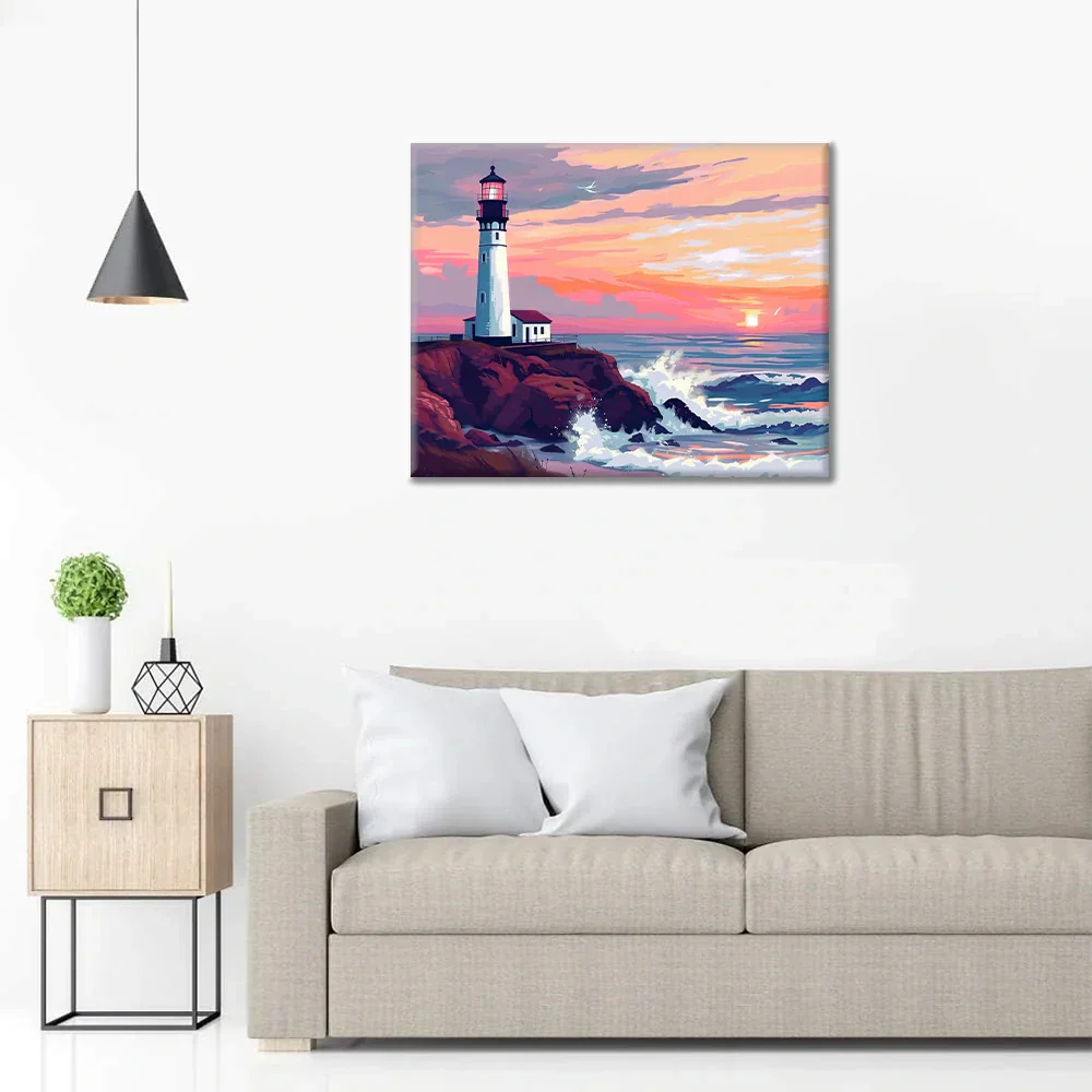 Phare au coucher du soleil - Peinture par numéros
