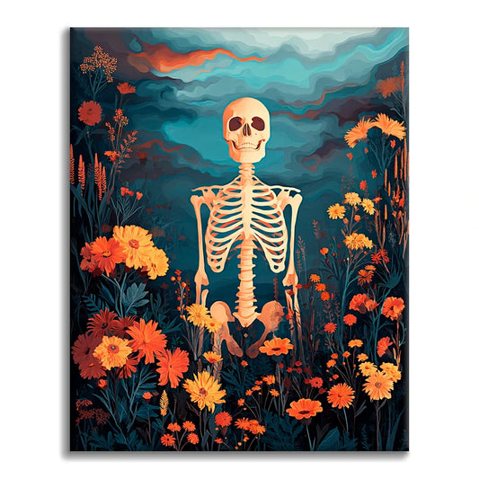 Squelette avec fleurs - Peinture par numéros