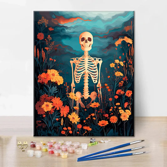 Squelette avec fleurs - Peinture par numéros