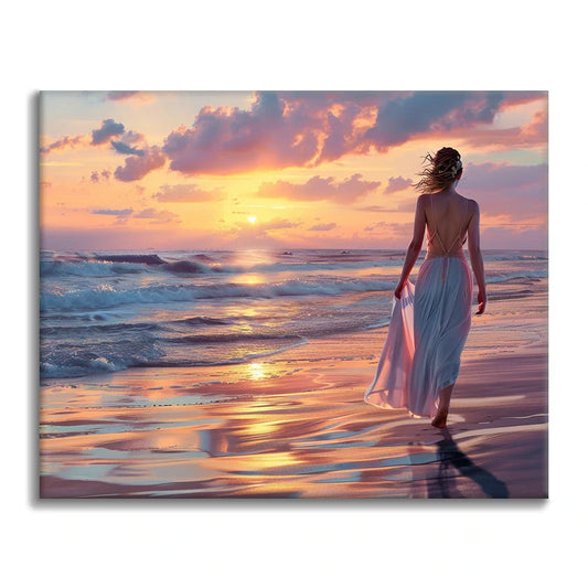 Promenade sur la plage au coucher du soleil - Peinture par numéros