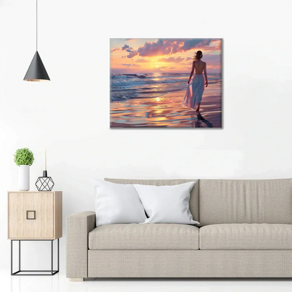 Promenade sur la plage au coucher du soleil - Peinture par numéros