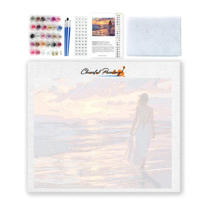 Promenade sur la plage au coucher du soleil - Peinture par numéros