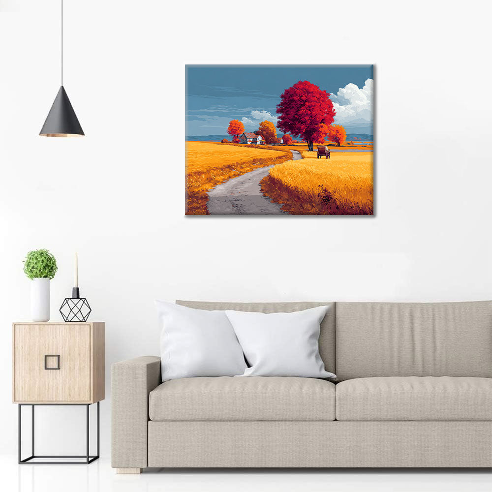 Promenade en campagne en automne - Peinture par numéros