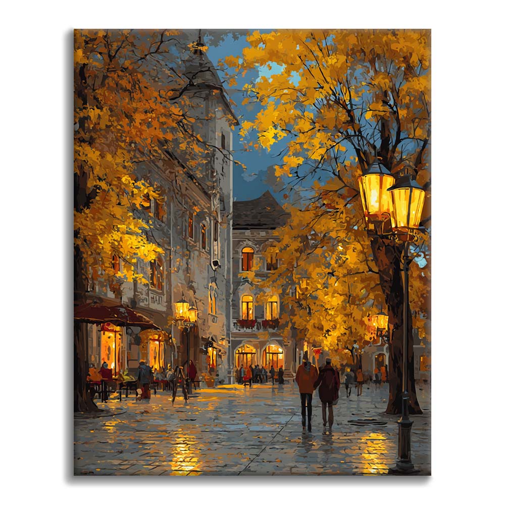 Soirée d'automne dans une petite ville - Peinture par numéros