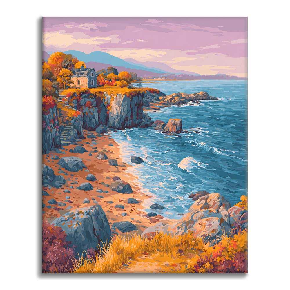 Chalet en bord de mer en automne - Peinture par numéros
