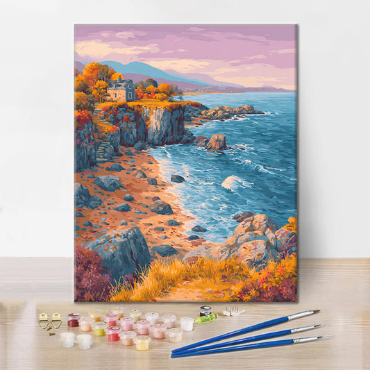 Chalet en bord de mer en automne - Peinture par numéros