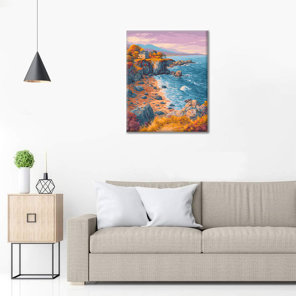 Chalet en bord de mer en automne - Peinture par numéros