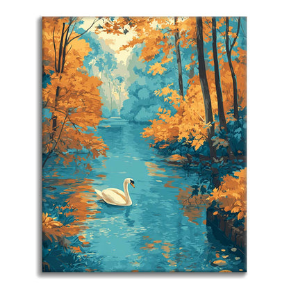 Cygne d'automne sur le lac - Peinture par numéros