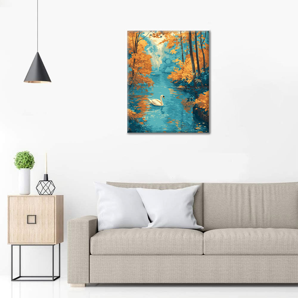 Cygne d'automne sur le lac - Peinture par numéros