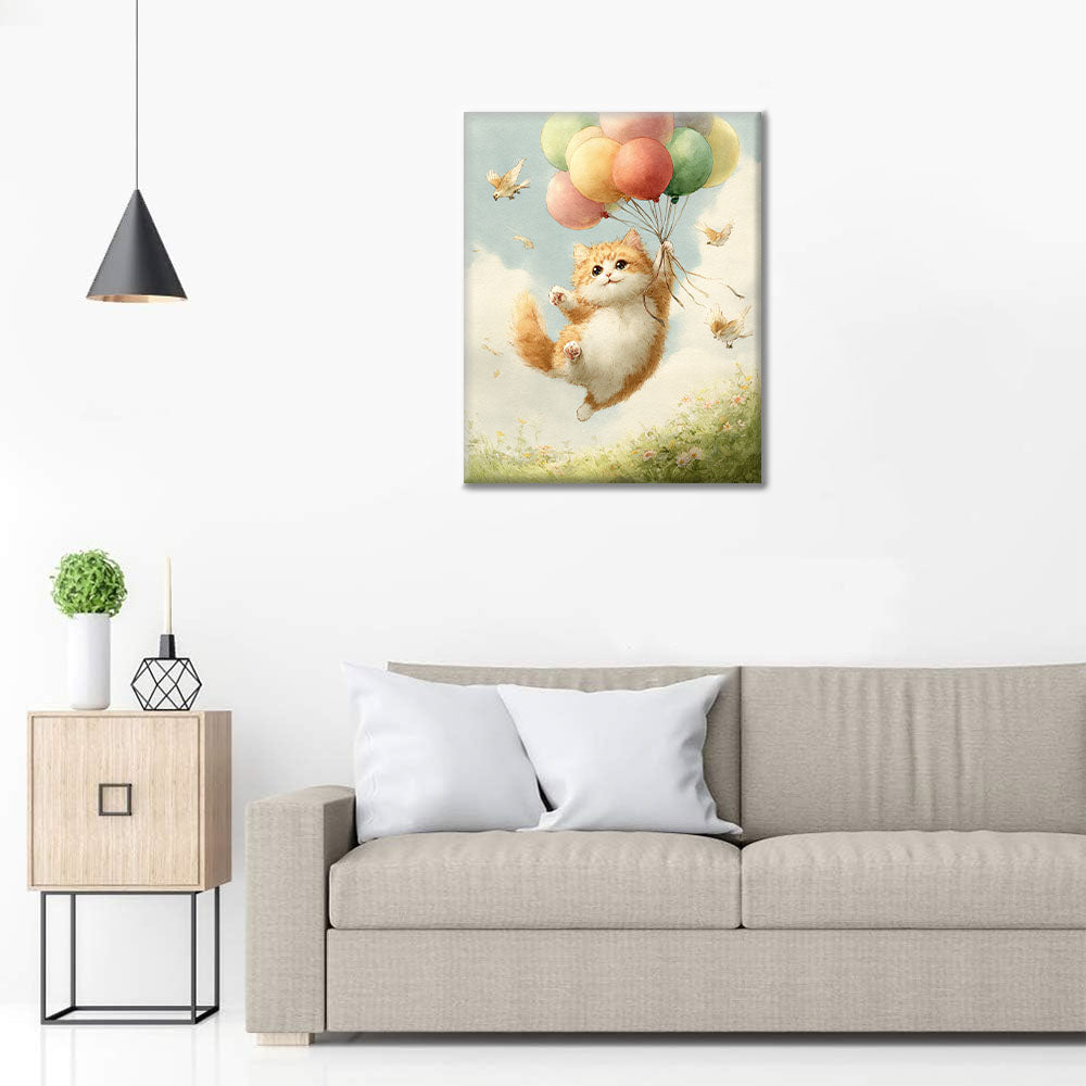 Le tour en montgolfière du chat - Peinture par numéros