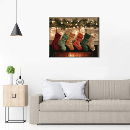 Chaussette de Noël au coin du feu - Peinture par numéros