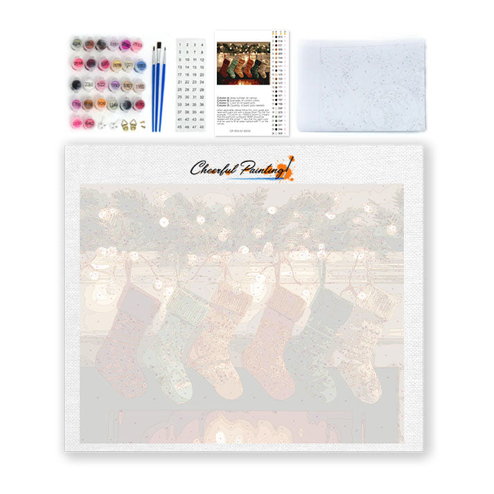 Chaussette de Noël au coin du feu - Peinture par numéros