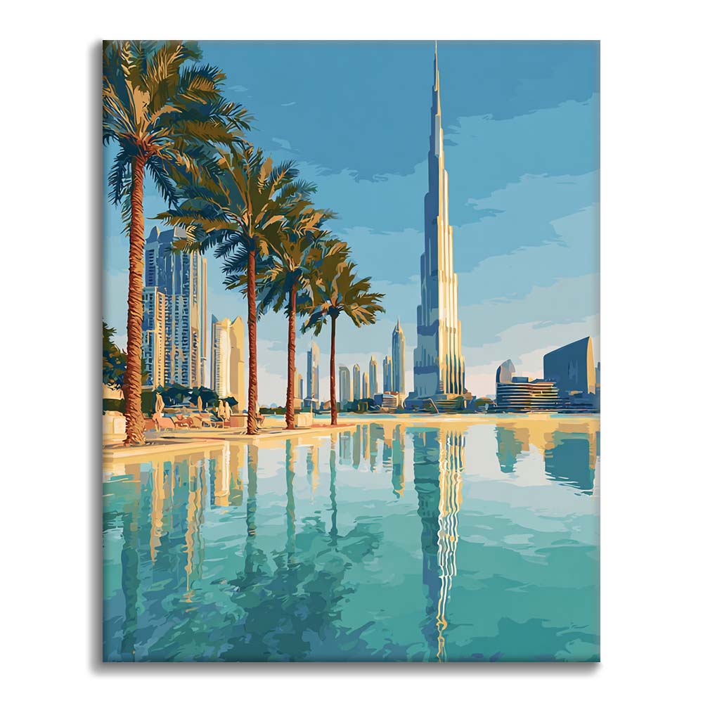 Réflexions sur l'horizon de Dubaï - Peinture par numéros