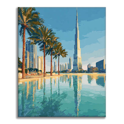 Réflexions sur l'horizon de Dubaï - Peinture par numéros